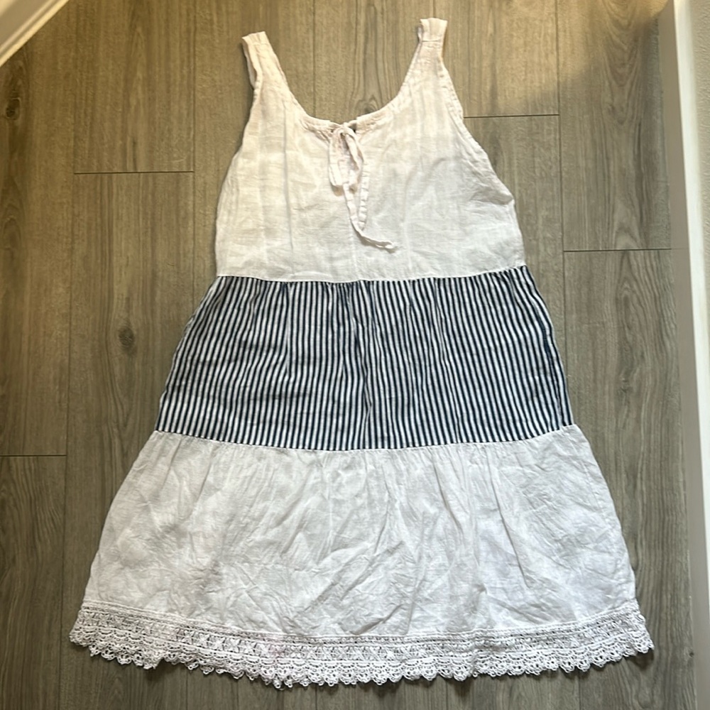 Nautical Italian linen lightweight coverup summer dress coastal grandma vibes